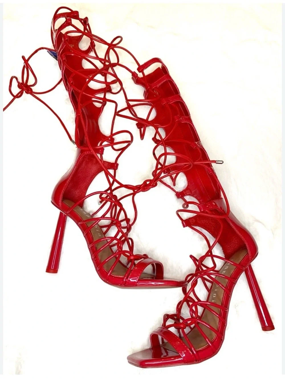 Gianni Bini Red Lace-Up Patent Stilettos